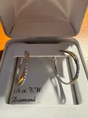 Kohl's Two-Tone Silver and Gold Hoop Earrings with Stones